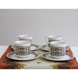 1980's 8 Piece Vintage Royal Doulton England "Fireglow" Tea Cups & Saucers 80's